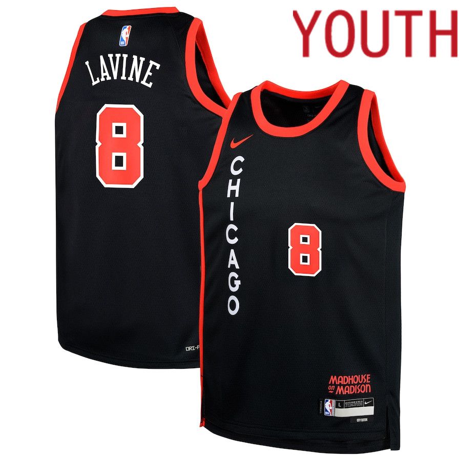 Youth Chicago Bulls #8 Zach LaVine Nike Black City Edition 2023-24 Swingman Replica NBA Jersey